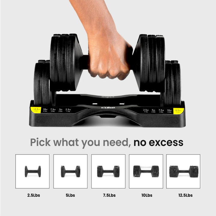 The Cube Club Powerbells Pro | Multi-Weight Adjustable Dumbbells – With Base Stand