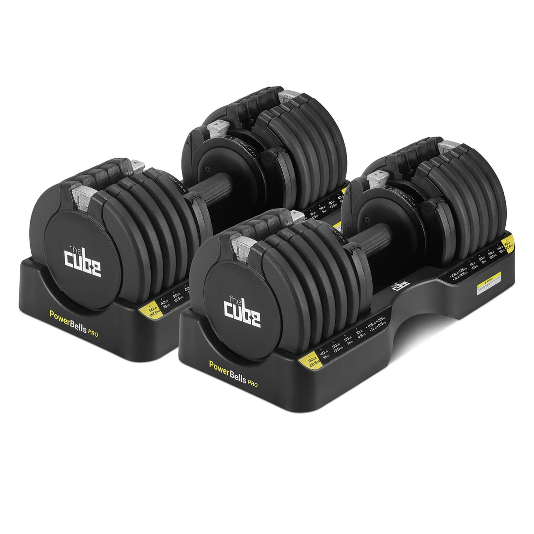 The Cube Club Powerbells Pro | Multi-Weight Adjustable Dumbbells – With Base Stand