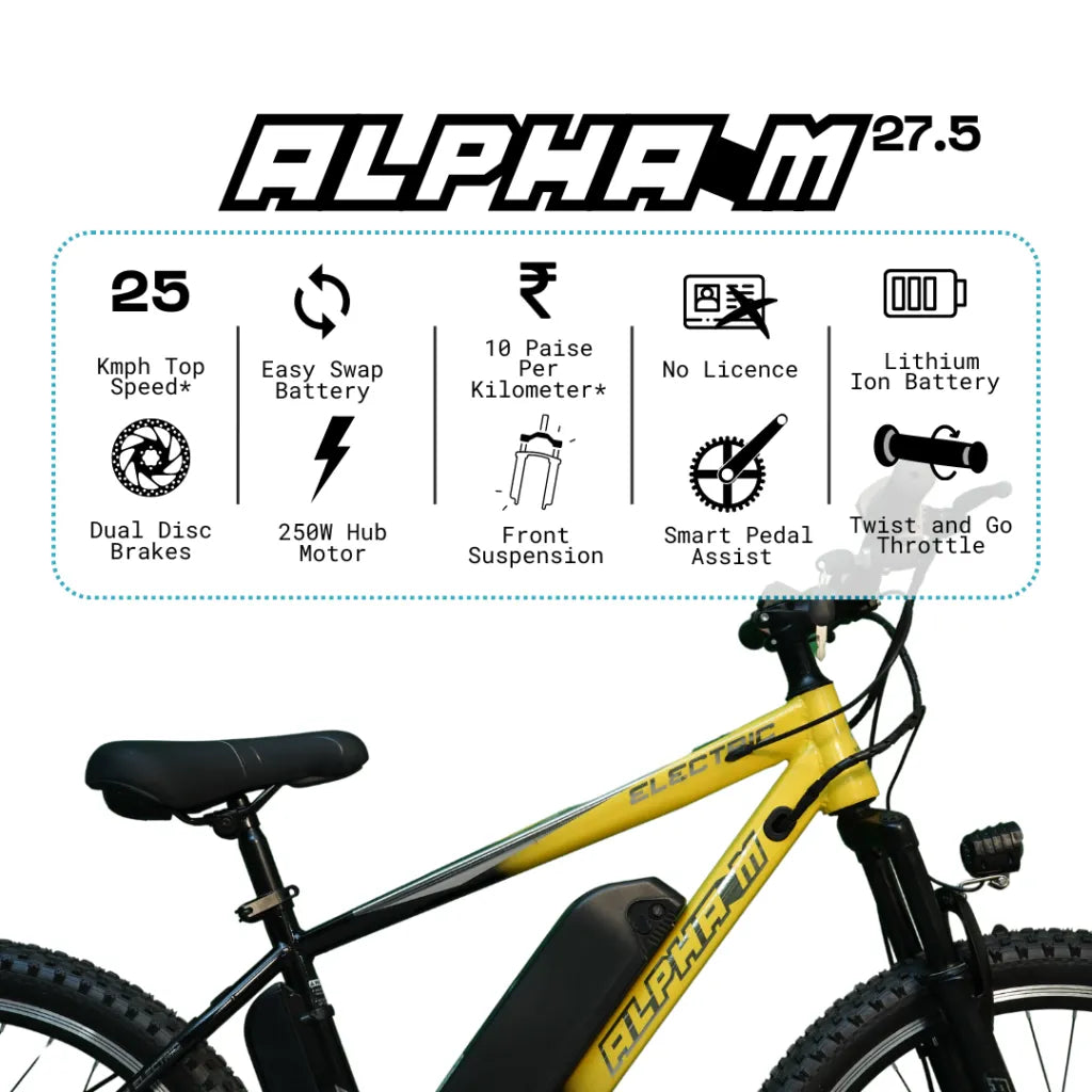 Virtus Motors: Alpha M 27.5 Electric Bike – 250W Motor, 7-Speed Shimano Gears, Dual Disc Brakes | Powerful and Efficient E-Bike