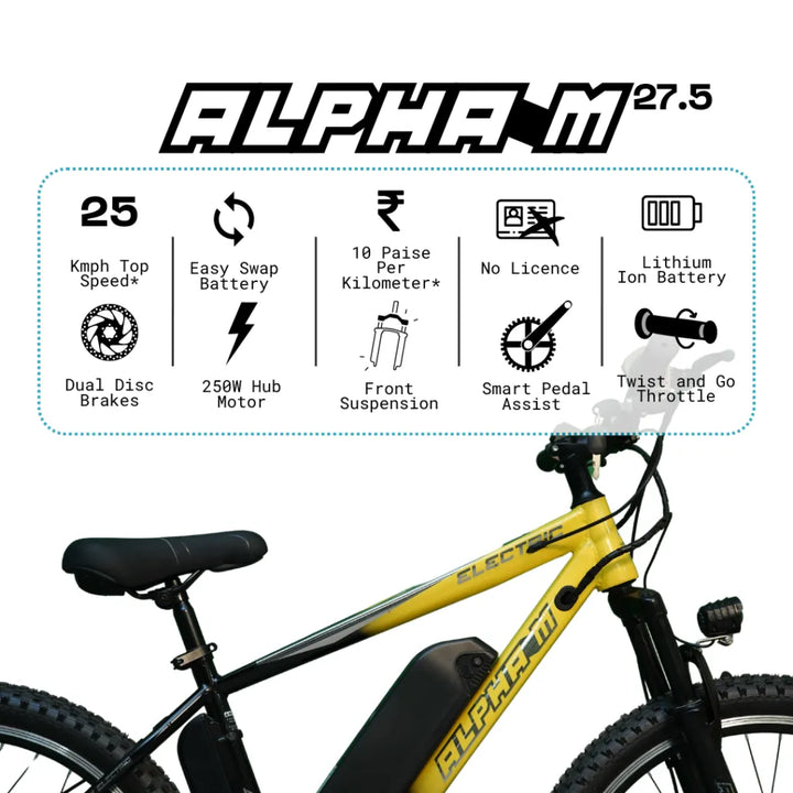Virtus Motors: Alpha M 27.5 Electric Bike – 250W Motor, 7-Speed Shimano Gears, Dual Disc Brakes | Powerful and Efficient E-Bike