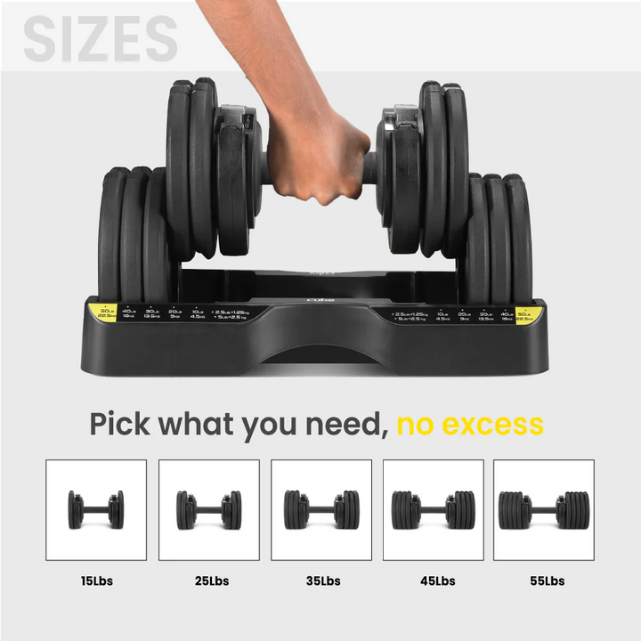 The Cube Club Powerbells Pro | Multi-Weight Adjustable Dumbbells – With Base Stand