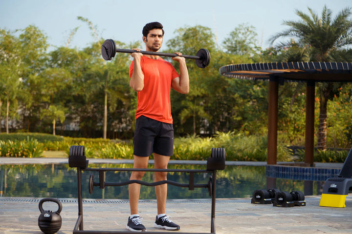 The Cube Club PowerBar Pro 80 lbs – Adjustable Barbell Set with Stand, Straight Bar & EZ Bar | Home Strength Training System