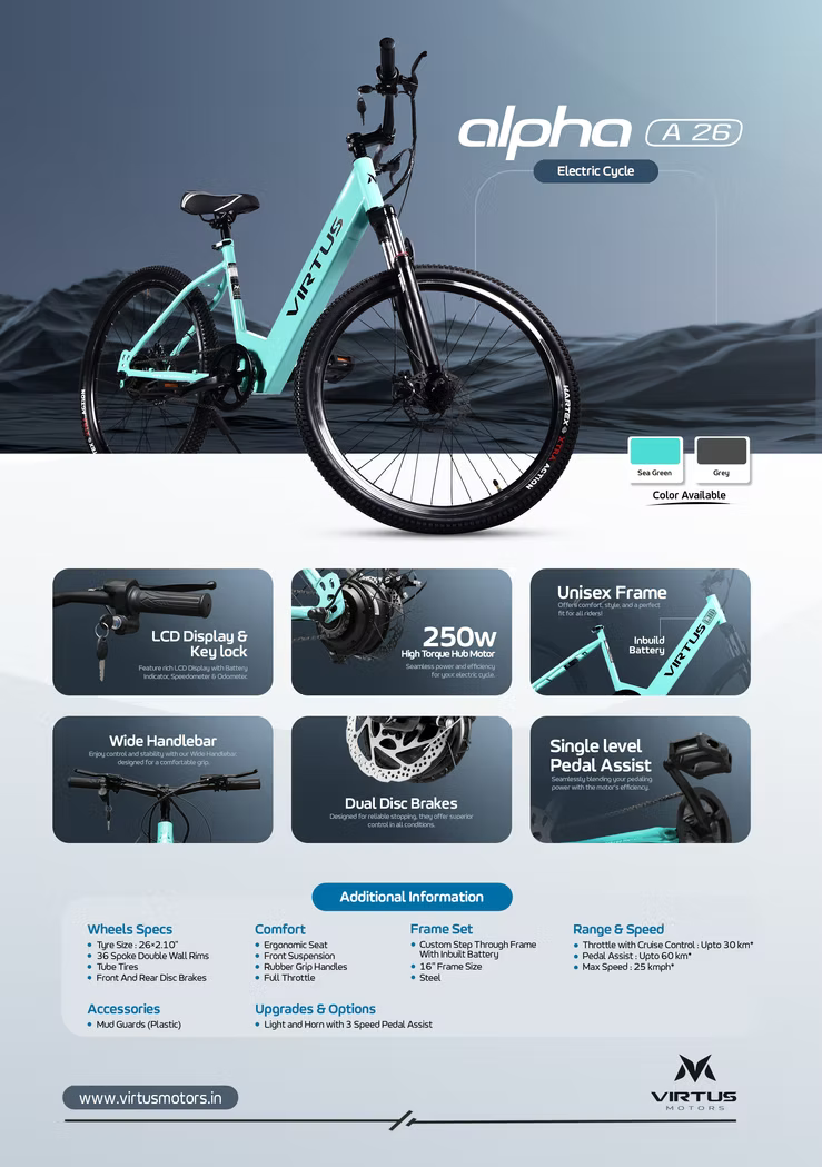 Virtus Motors Alpha A 26 – Step-Through 26″ Smart Electric Cycle for Everyday City Rides