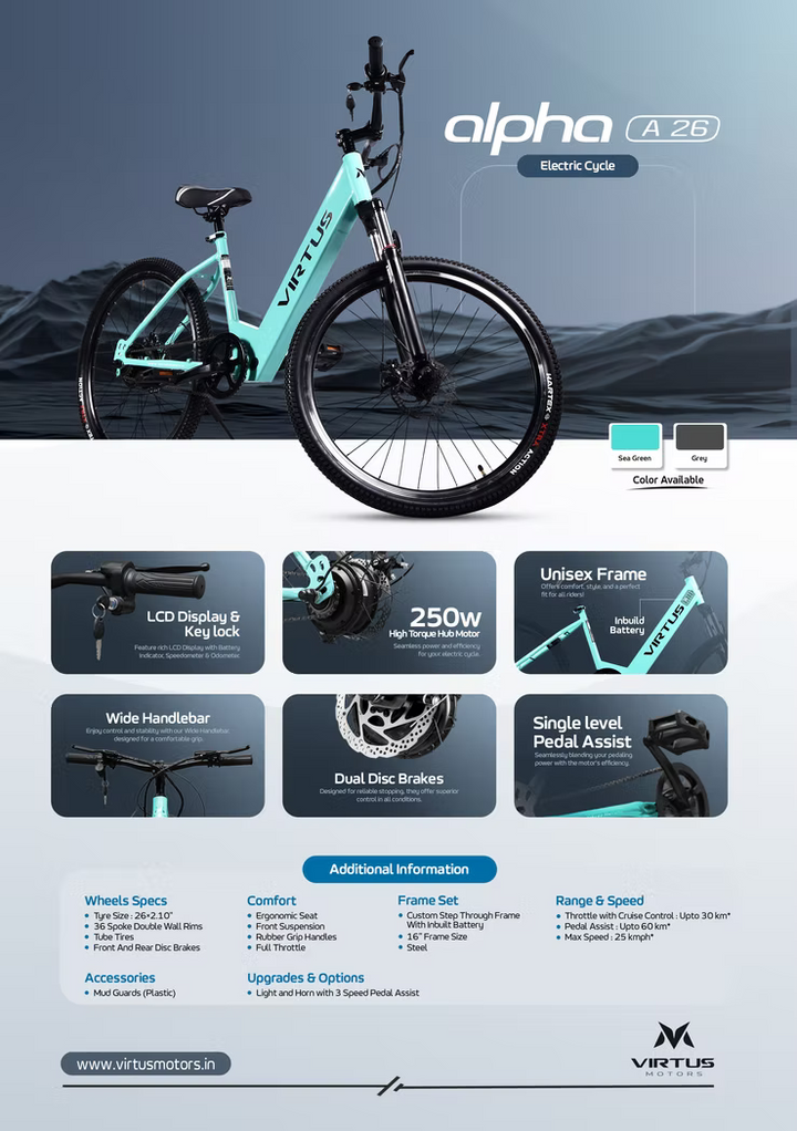 Virtus Motors Alpha A 26 – Step-Through 26″ Smart Electric Cycle for Everyday City Rides