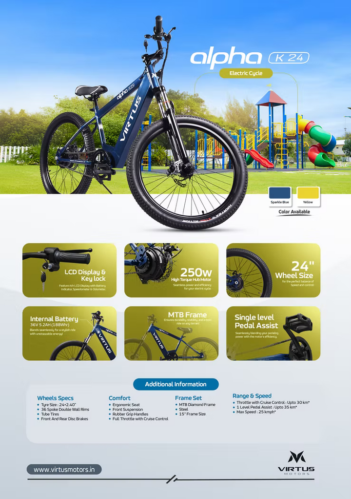 Virtus Motors Alpha K 24 – Compact 24″ Smart Electric Cycle for Everyday City Rides