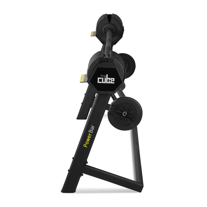 The Cube Club PowerBar Pro 80 lbs – Adjustable Barbell Set with Stand, Straight Bar & EZ Bar | Home Strength Training System