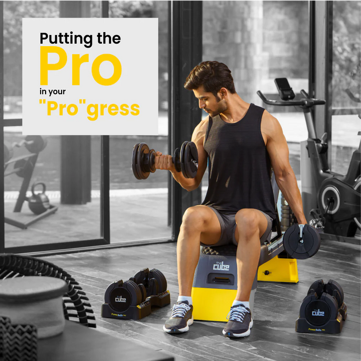 The Cube Club Powerbells Pro | Multi-Weight Adjustable Dumbbells – With Base Stand