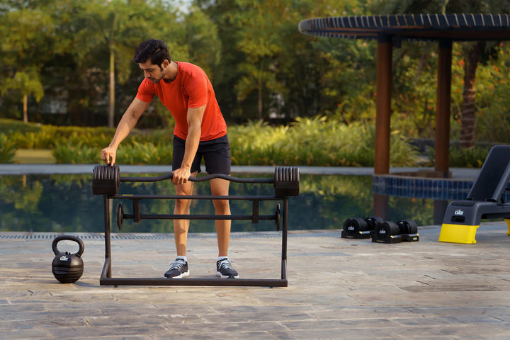 The Cube Club PowerBar Pro 80 lbs – Adjustable Barbell Set with Stand, Straight Bar & EZ Bar | Home Strength Training System