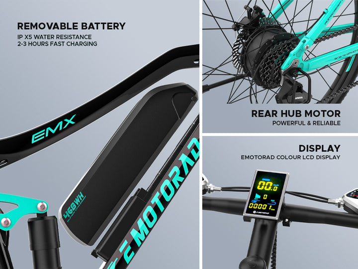 EMotorad: EMX+ Electric Mountain Bike – 21-Speed Shimano Gears, Dual Suspension, Powerful Motor & Lightweight Aluminium Frame | All-Terrain E-Bike
