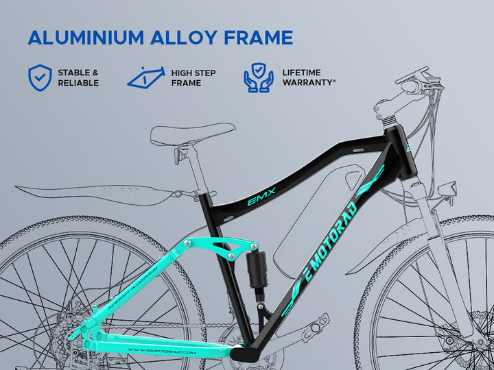 EMotorad: EMX+ Electric Mountain Bike – 21-Speed Shimano Gears, Dual Suspension, Powerful Motor & Lightweight Aluminium Frame | All-Terrain E-Bike