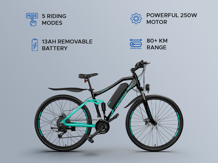 EMotorad: EMX+ Electric Mountain Bike – 21-Speed Shimano Gears, Dual Suspension, Powerful Motor & Lightweight Aluminium Frame | All-Terrain E-Bike