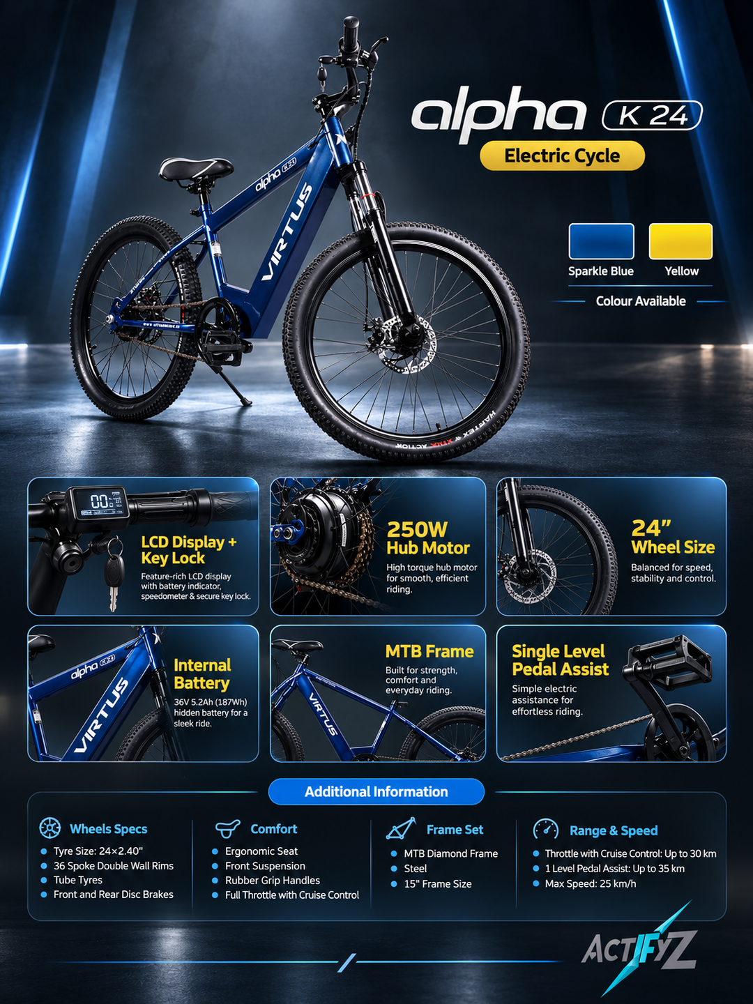Virtus Motors Alpha K24 Electric Cycle – 24″ | 250W | Up to 40 km Range