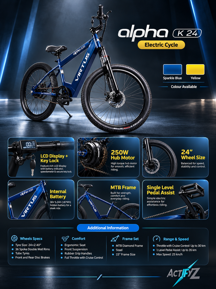 Virtus Motors Alpha K24 Electric Cycle – 24″ | 250W | Up to 40 km Range